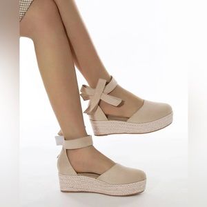 Bow decor ankle strap espadrille wedge shoes